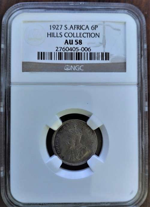 1927 Sixpence 6P AU 58