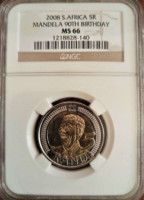 Mandela R5 2008 90th birthday MS66 NGC