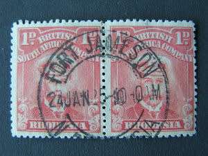 BRITISH SOUTH AFRICA COMPANY 1d Admiral Pair 1913-1922 - Fort Jameson Postmark