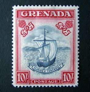 GRENADA 10/- Blue & Red 1938 //Boat//Ship