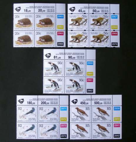 SOUTH AFRICA Mint Control Blocks -  Sixth Defintive: Threatened Fauna (English Inscriptions) 1997