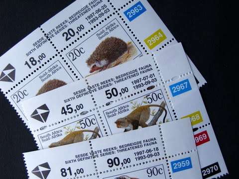 SOUTH AFRICA Mint Control Blocks -  Sixth Defintive: Threatened Fauna (English Inscriptions) 1997