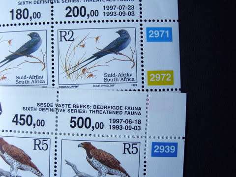 SOUTH AFRICA Mint Control Blocks -  Sixth Defintive: Threatened Fauna (English Inscriptions) 1997