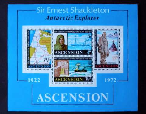 ASCENSION ISLAND Mint Miniature Sheet - 50th Anniv. of Shackleton`s Death 1972 //Ships