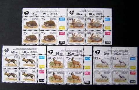 SOUTH AFRICA Mint Control Blocks -  Assorted Sixth Definitive: Threatened Fauna 1997