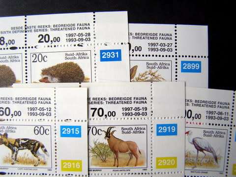 SOUTH AFRICA Mint Control Blocks -  Assorted Sixth Definitive: Threatened Fauna 1997