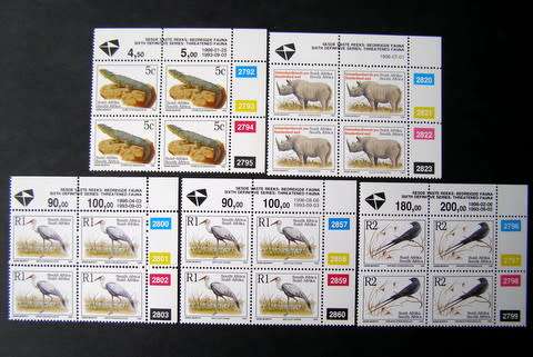SOUTH AFRICA Mint Control Blocks -  Assorted Sixth Definitive: Threatened Fauna 1996