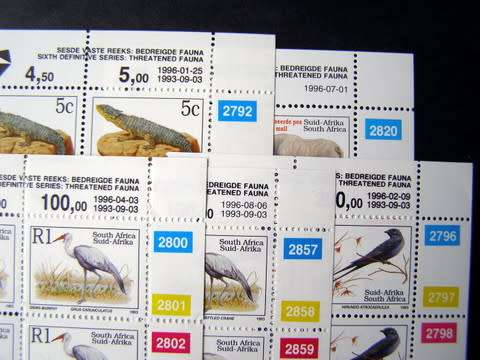 SOUTH AFRICA Mint Control Blocks -  Assorted Sixth Definitive: Threatened Fauna 1996