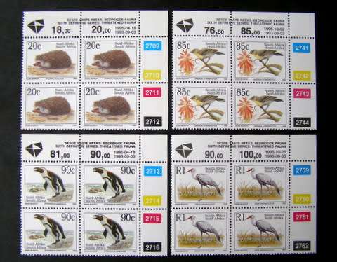 SOUTH AFRICA Mint Control Blocks -  Assorted Sixth Definitive: Threatened Fauna 1995