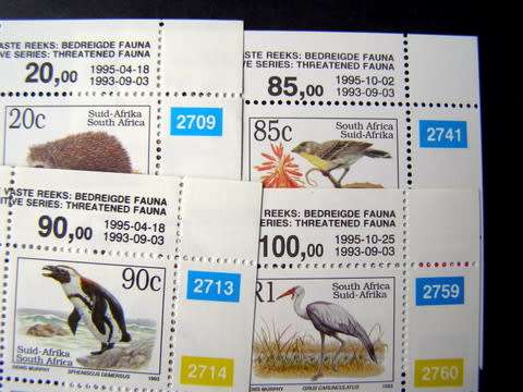 SOUTH AFRICA Mint Control Blocks -  Assorted Sixth Definitive: Threatened Fauna 1995