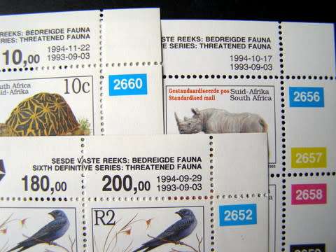 SOUTH AFRICA Mint Control Blocks -  Assorted Sixth Definitive: Threatened Fauna 1994