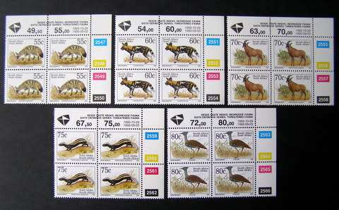 SOUTH AFRICA Mint Control Blocks -  Assorted Sixth Definitive: Threatened Fauna dated 29-10-1993
