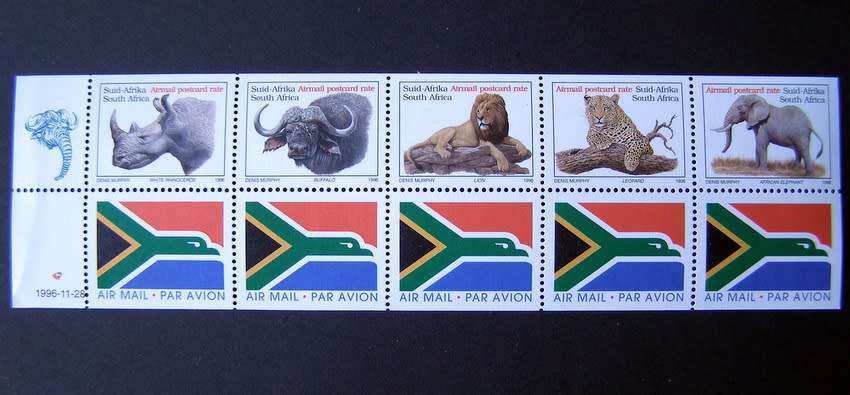 SOUTH AFRICA Mint Booklet Pane - Big Five with Airmail Flag Tags 1996