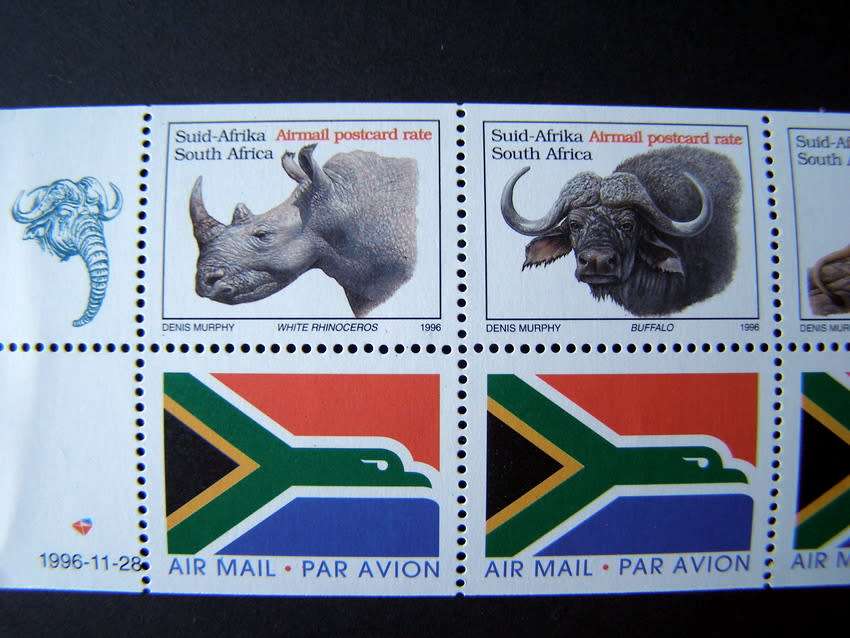 SOUTH AFRICA Mint Booklet Pane - Big Five with Airmail Flag Tags 1996