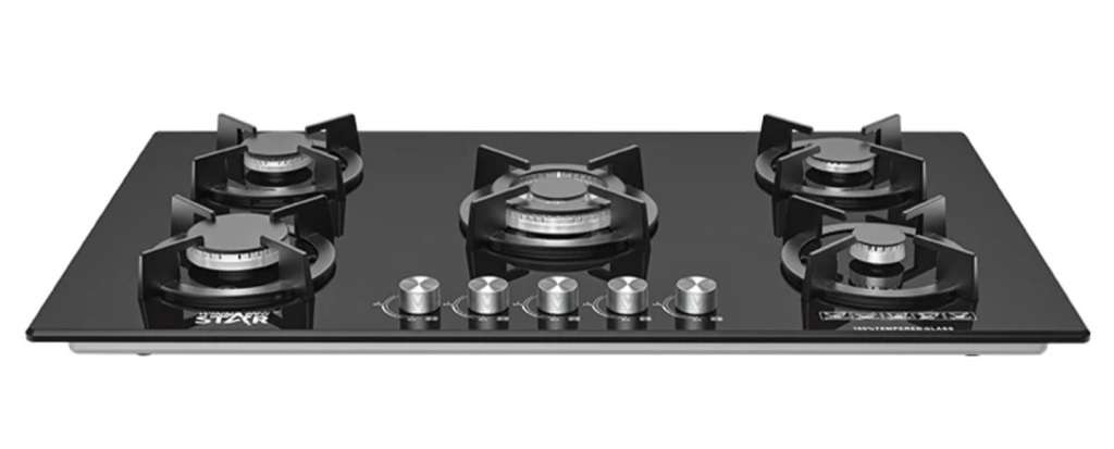 WINNING STAR- Black Tempered Glass 5 Burner Gas Cook Tops Kitchen Stove