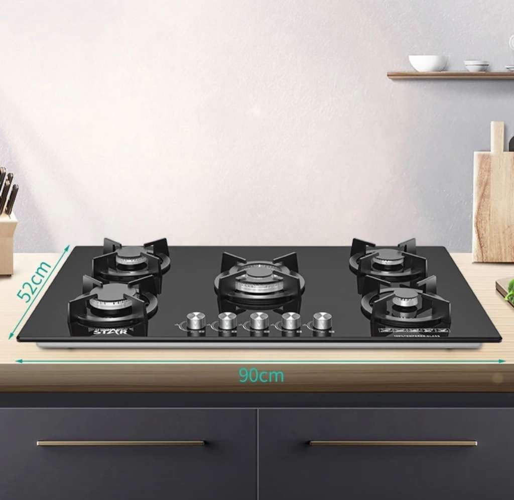 WINNING STAR- Black Tempered Glass 5 Burner Gas Cook Tops Kitchen Stove