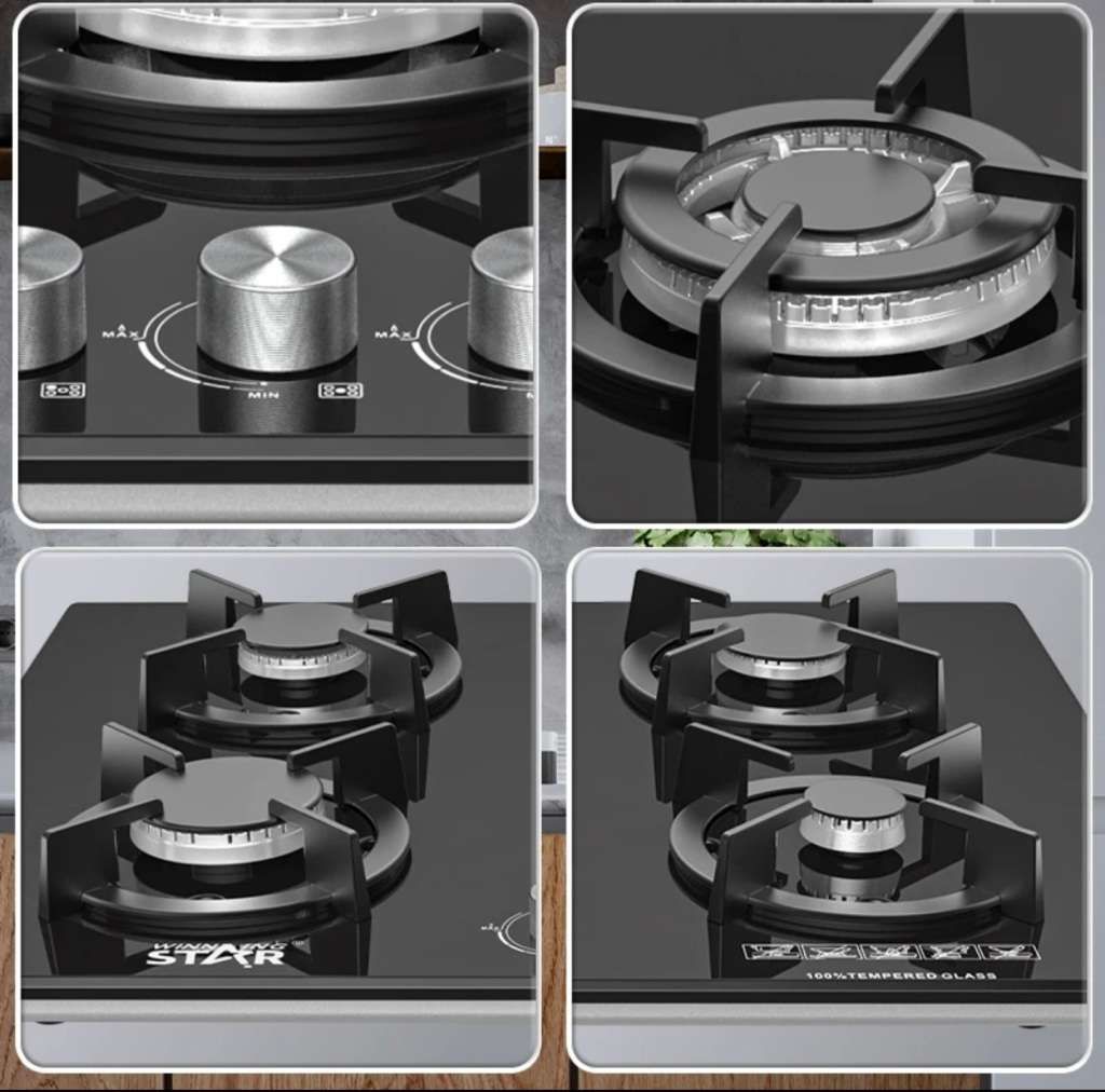 WINNING STAR- Black Tempered Glass 5 Burner Gas Cook Tops Kitchen Stove