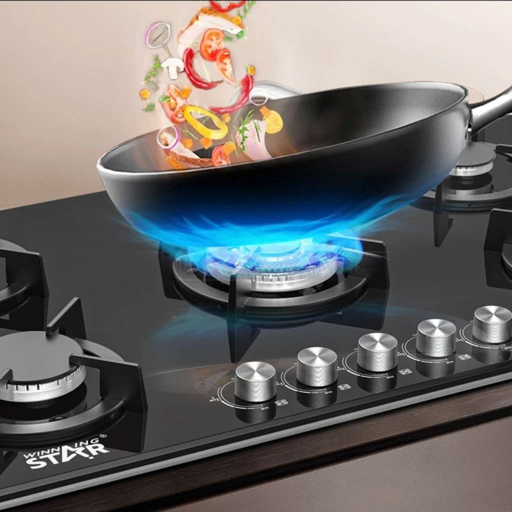 WINNING STAR- Black Tempered Glass 5 Burner Gas Cook Tops Kitchen Stove
