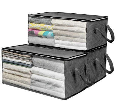 Large fabric storage bag With Handles and viewing window space saving organizer for clothes,blankets