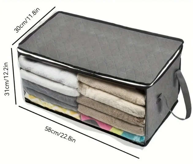 Large fabric storage bag With Handles and viewing window space saving organizer for clothes,blankets