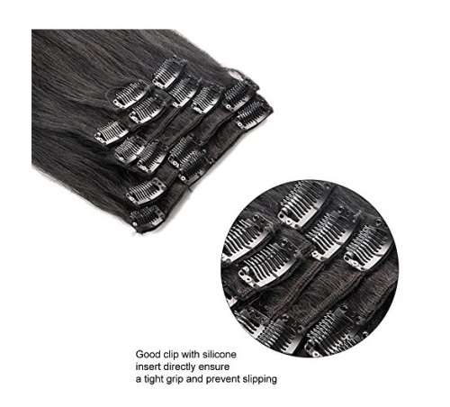 HUMAN BRAZILLIAN HAIR FULL 7 PIECE  CLIP IN SET 70 GRAMS color 1b (black) 16inch