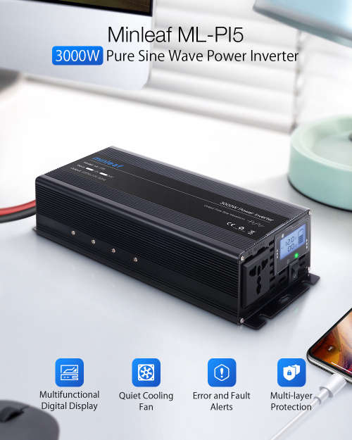 Minleaf LCD 3000W Pure Sine Wave Inverter DC12/24V To AC220V Inverter