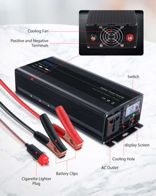 Minleaf LCD 3000W Pure Sine Wave Inverter DC12/24V To AC220V Inverter