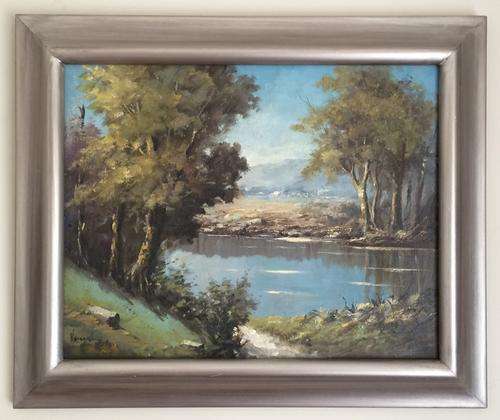 Crazy R1 start - Original 1950's oil on board by Vrieka, in stunning silver leafed frame