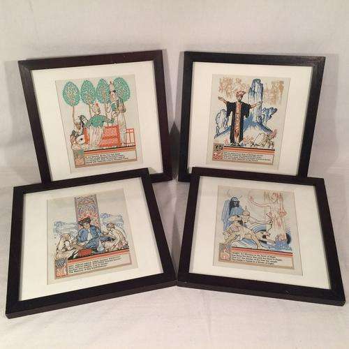 Set of 4 book illustrations from The Rubaiyat of Omar Khayyam - framed