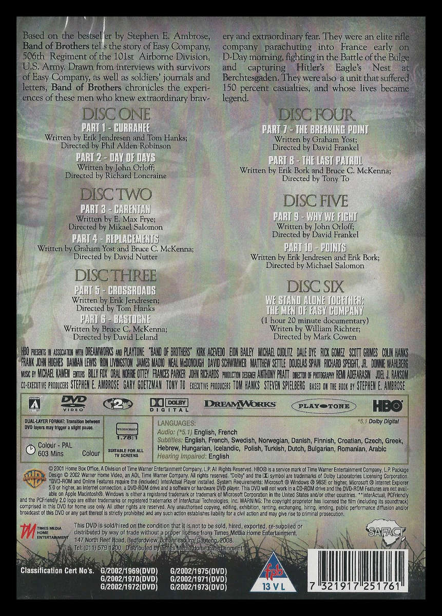 Band of Brothers.  NEW and sealed.  Complete set of 6 discs.  Immediate shipping!