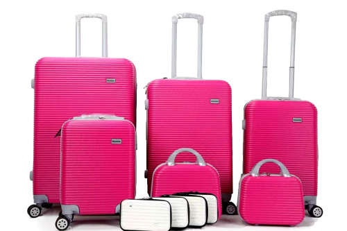On Special Set of 6 Lightweight ABS Material Strip Style Travel Luggage Suitcase/Pink