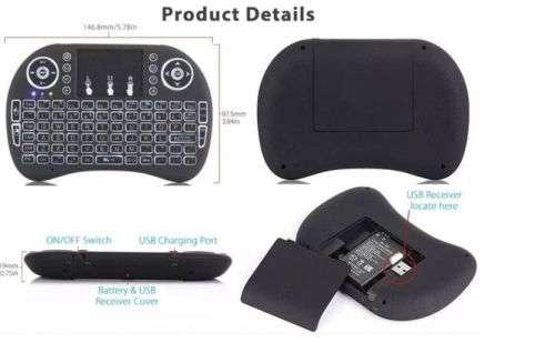 Wireless Mini Keyboard with Touchpad for Android TV Box and XBOX360/PS3 and PC Black