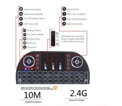 Wireless Mini Keyboard with Touchpad for Android TV Box and XBOX360/PS3 and PC Black