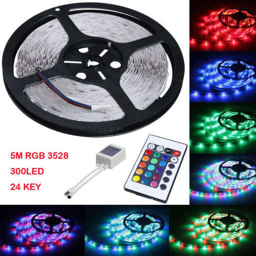 5M RGB 3528 SMD Waterproof 300 LED String Strip Light + IR Remote 12V Power