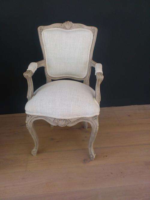 French chair in new cream linen upholstery