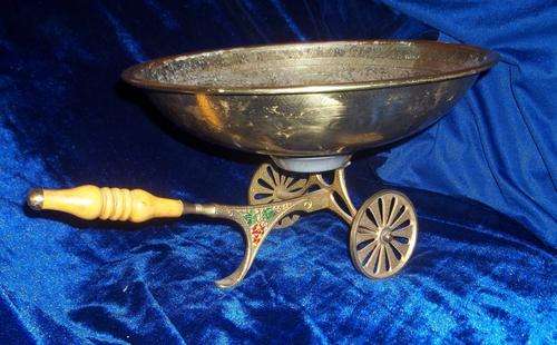 LOVELY OLD BRASS WAGON WITH WOODEN HANDLE