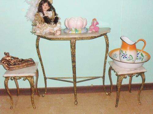 2 X VINTAGE SOLID BRASS AND MARBLE COFFEE TABLES