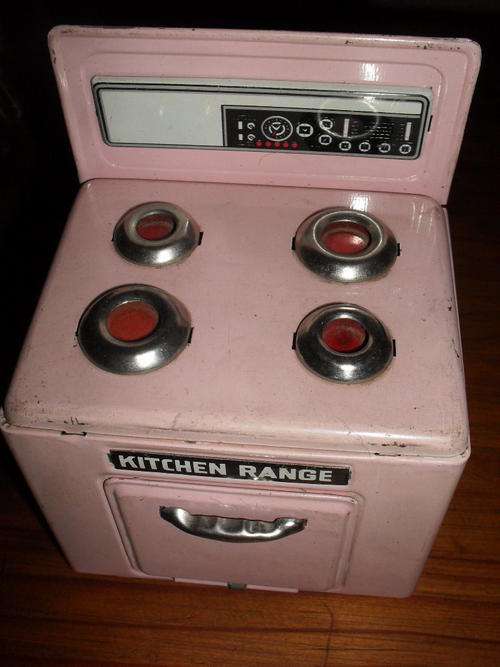 OLD TIN PLATE STOVE---TOO CUTE