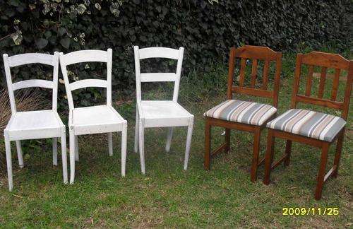 3 X VINTAGE GLOBE CHAIRS PLUS 2 X DINING ROOM CHAIRS. ONE PRICE