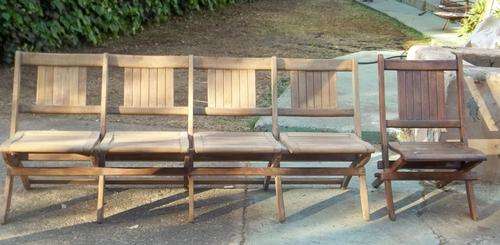 VINTAGE TEAK 4 SEATER FOLD UP BENCH PLUS ONE MATCHING FOLD UP CHAIR