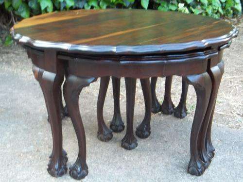 EXELLENT TEAK (?) BALL & CLAW NEST OF TABLES