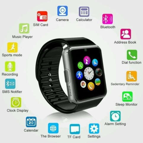 GTO8 Smart Watch with onboard phone and camera. Gold color