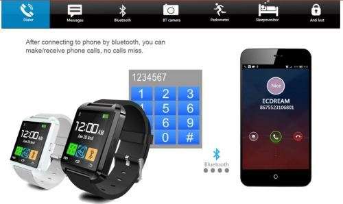 U8 Smart Watch. Bluetooth pair and control your cell phone. Black + White colors