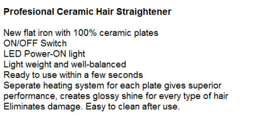 Professional Slim Ceramic Hair Straightener. Black + Pink colors available