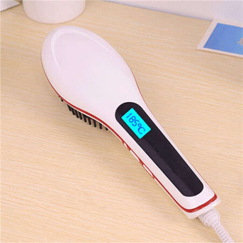 Professional Electric Hair Straightener, Massaging Brush Combo. LCD Display Temperature Controls.