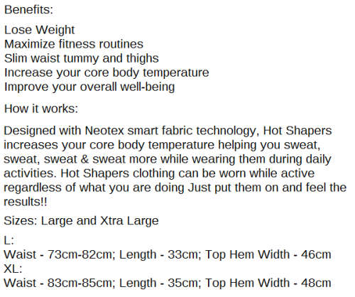 Hot Shapers Slimming Waist Belt. For Great Looking Body. Available in L and XL size.