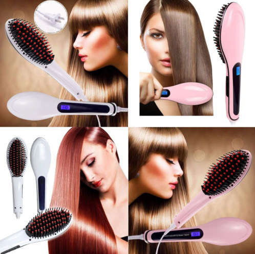 Professional Electric Hair Straightener, Massaging Brush Combo. LCD Display Temperature Controls.