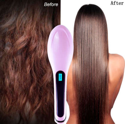 Professional Electric Hair Straightener, Massaging Brush Combo. LCD Display Temperature Controls.