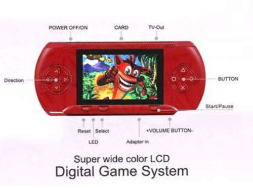 3 inch PVP Gaming Console with preloaded games. Green, Red, Blue and Black colors.