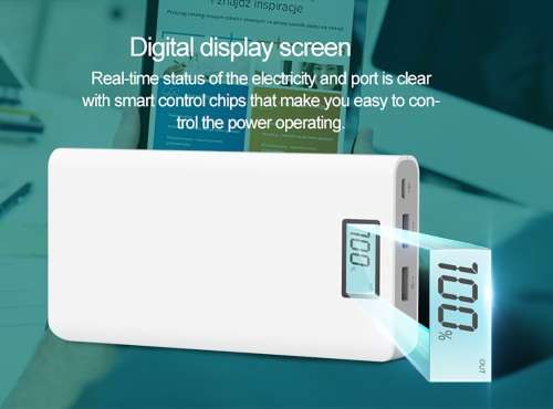 Portable USB 20 000mAh Power Bank, Backup Battery Pack. Available in White, Silver & Gold.